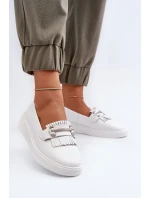 Lehké dámské kožené mokasíny na platformě, bílá S.Barski Lehké dámské kožené mokasíny na platformě, bílá S.Barski