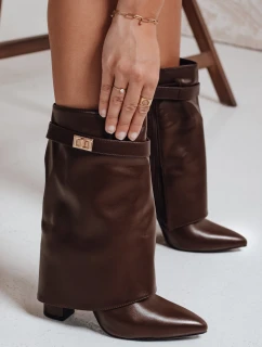 Dámské kozačky na jehlovém podpatku s širokým svrškem hnědé FashionStreet ZY1117