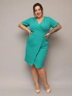 Dámské přeložené obálkové šaty v mořské barvě v délce ke kolenům (743)