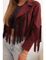 Dámská semišová bunda s třásněmi bordó
