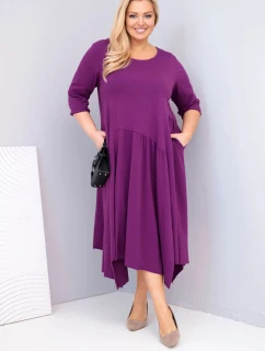Dámská bavlněná sukni Plus Size s asymetrickým lemem tmavě fialová