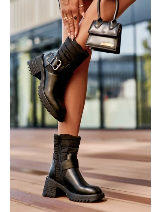 Ocieplane kožené botky s klíčem černé Osonia