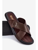 Kožené Pánské Pantofle S Přezkou Big Star RR174077 Hnědé