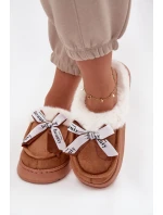 Dámské pantofle s kožešinou a mašlí hnědé Fenella