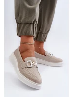 Dámské kožené mokasíny na platformě béžové S.Barski LR720