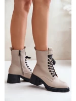 Zateplené dámské botky z přírodní kůže Béžové Vinceza 66671