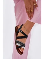 Dámské Ploché Sandály S Pásky Černé Sergio Leone SK087H