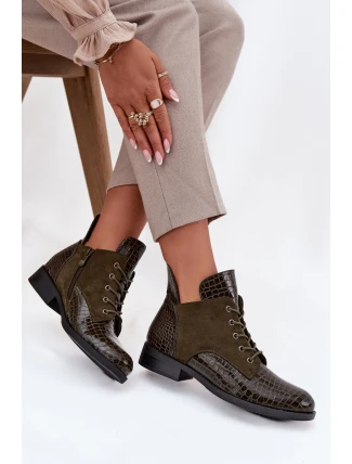 Dámské lakované botky Vinceza – s dekorativním ražením, tmavě zelené
