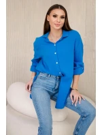 Bavlněná mušelínová košile oversize tyrkys