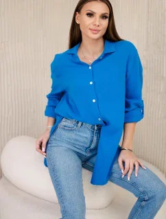 Bavlněná mušelínová košile oversize tyrkys