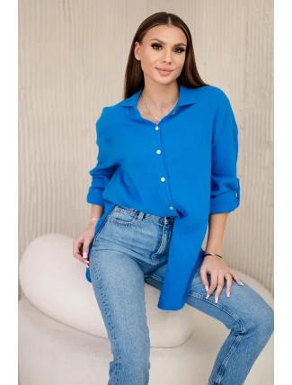 Bavlněná mušelínová košile oversize tyrkys