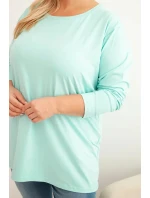 Dámská blůza Plus Size bavlněná s kulatým výstřihem mátová
