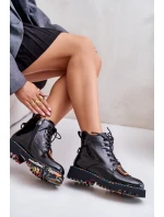 Lakované Botky Traperky Dámské Na Zip Kožené Artiker 55C0517 Černé