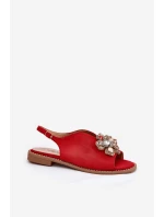 Dámské Sandály Na Plném Podpatku S Ozdobou S.Barski KV27-001 Červené
