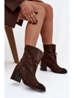 Kožené semišové dámské kotníkové boty na podpatku Zazoo 1151 čokoládové