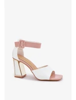 Dámské lakované sandály na sloupku - bílé Vinceza