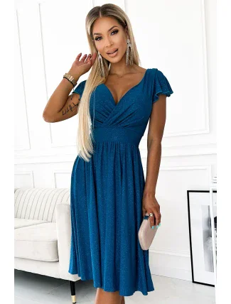 425-5 MATILDE Šaty s výstřihem a krátkými rukávy - MARINE se třpytkami 425-5 MATILDE Šaty s výstřihem a krátkými rukávy - MARINE se třpytkami