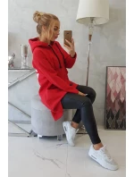 Zateplená mikina s dlouhými zády a kapucí červená Zateplená mikina s dlouhými zády a kapucí červená