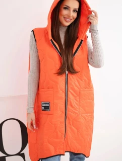 Dámská prošívaná vesta Plus Size s kapucí na zip oranžová