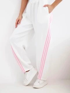 Dámské kalhoty z viskózy s lampasem máslové bílé