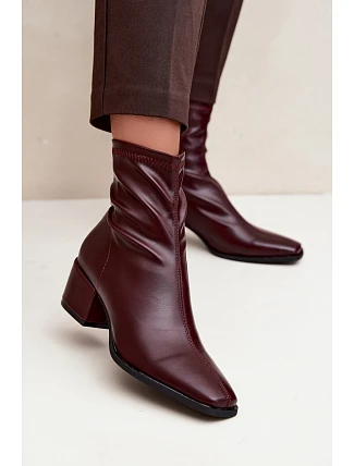 Dámské kotníkové boty na podpatku typu kostka z eko kůže bordó Rosley Dámské kotníkové boty na podpatku typu kostka z eko kůže bordó Rosley