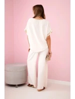 Viskózový komplet se zlatým lemováním béžový