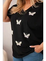 Dámská bavlněná halenka Plus Size s motýlky černá Dámská bavlněná halenka Plus Size s motýlky černá