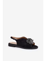 Dámské Sandály Na Plochém Podpatku S Ozdobou S.Barski KV27-001 Černé Dámské Sandály Na Plochém Podpatku S Ozdobou S.Barski KV27-001 Černé