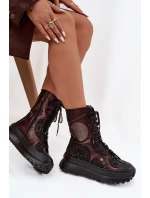 Kožené kotníkové boty na platformě s podšívkou Maciejka 06565-02 hnědozlaté