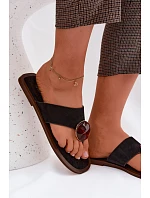 Dámské ploché žabky Černé Eko semiš Selvessa