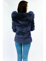 Tmavě modrá manšestrová dámská bunda s kapucí (7696)