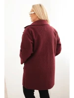 Dámský kabát Plus Size beránek s vlnou a kapsami švestkový