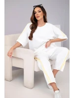 Dámský komplet máslový z viskózy mikina a kalhoty s lampasy bílý