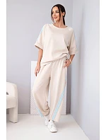 Dámský komplet máslový z viskózy mikina a kalhoty s lampasy béžový
