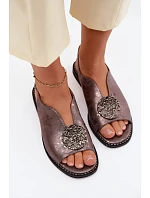 Dámské sandály na nízkém podpatku s ozdobou S.Barski KV61-6035 grafitové