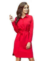 CAMILLE - Červené dámské košilové šaty se zavazováním 284-1 CAMILLE - Červené dámské košilové šaty se zavazováním 284-1