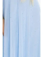 635-6 MELANIA dlouhé třpytivé svatební šaty s výstřihem a krátkými rukávy - modré