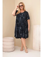 Dámské viskózové šaty Plus Size s krátkým rukávem a paisley střihem černá