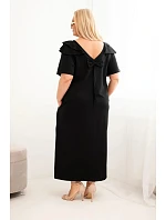 Dámské plus size bavlněné šaty s volánem na ramenou černá Dámské plus size bavlněné šaty s volánem na ramenou černá