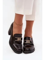 Dámské polobotky na podpatku se zlatým detailem čokoládové Privelle