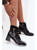 Kožené lakované dámské boty na podpatku D&A MR52-144 Černé