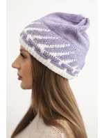 Zimní dámská čepice z vlny s geometrickým vzorem a kamínky K469 fialová