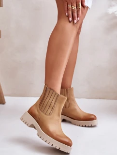 Dámské Botky Na Plochém Podpatku Kožené Lewski 3611 Hnědé