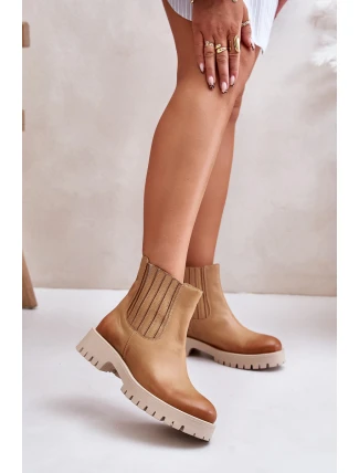 Dámské Botky Na Plochém Podpatku Kožené Lewski 3611 Hnědé