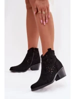 Dámské perforované cowboy boty na podpatku S.Barski HY61-8012 Černé