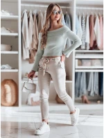 Dámské látkové chinos kalhoty s páskem ROSSALI light beige FashionStreet UY2537