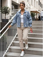 Dámská džínová bunda s odřenou modrou FashionStreet TY5688 Dámská džínová bunda s odřenou modrou FashionStreet TY5688