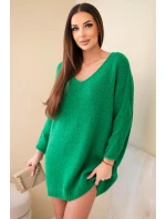 Dámská plus size vlněná sukýnka s výstřihem do V zelená