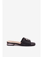 Dámské pantofle na nízkém podpatku s ozdobou KV61-6025 Černé