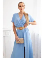 Dlouhé šaty s ozdobným páskem modré Dlouhé šaty s ozdobným páskem modré